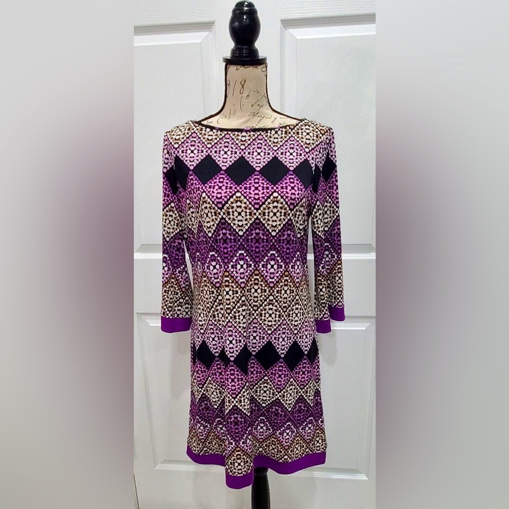 Sz 12 Jessica H Purple Multicolor Shift Dress